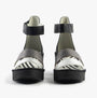 Fly London BONO290FLY Womens Sandals Silver/Graphite/Black front view showcasing the stylish wedge design with strap.