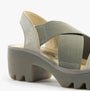 Fly London TAJI502FLY Womens Sandals Silver side view with block heel and comfortable textile straps.