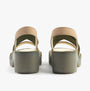Fly London TAJI502FLY Womens Sandals Taupe/Khaki rear view with block heel and strap design.