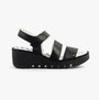 Fly London BEXY575FLY Womens Sandals Black side view with wedge heel and touch fasten straps.