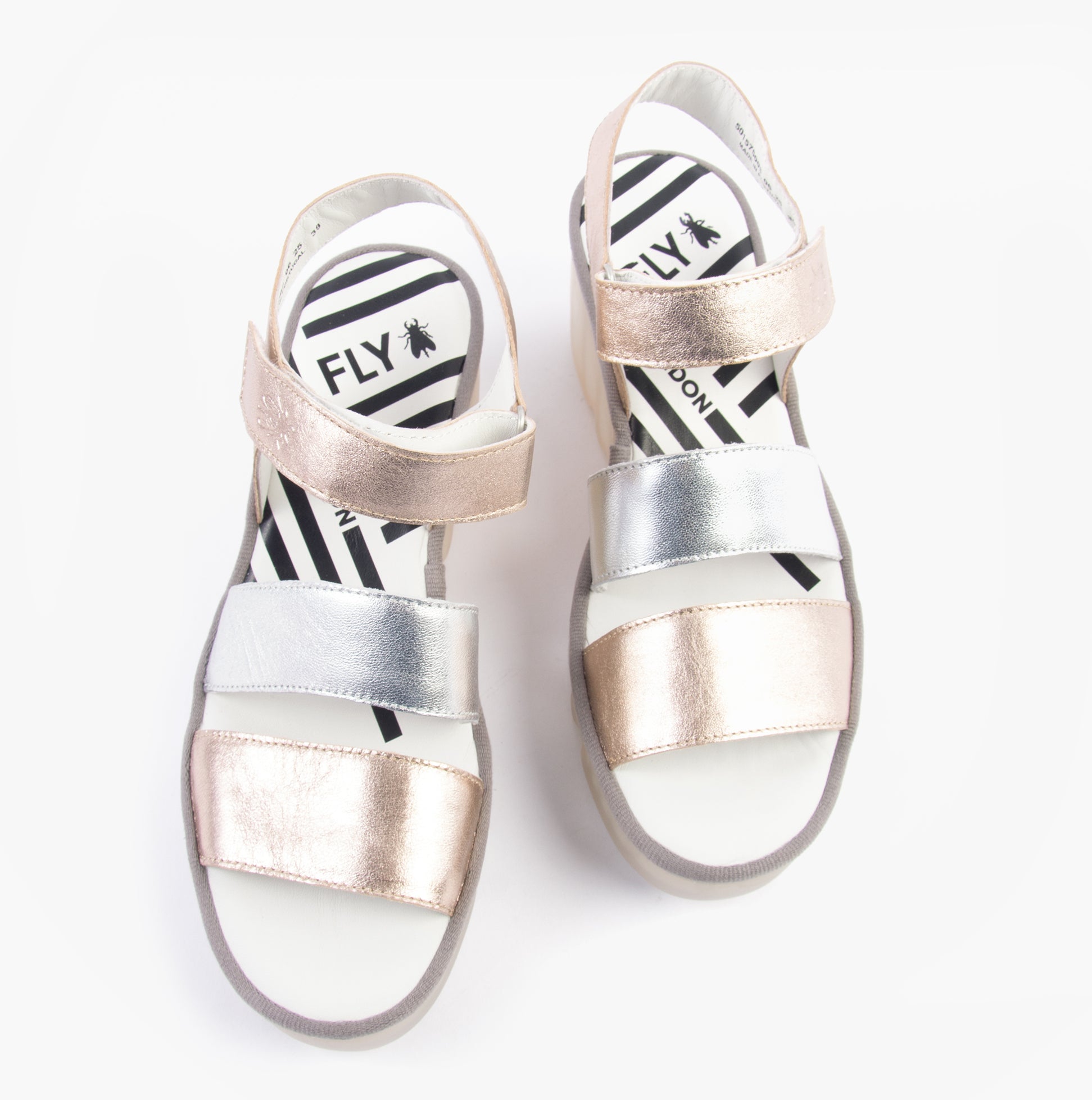 Fly London BEXY575FLY Womens Sandals Sahara/Silver top view showcasing stylish leather design.