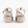Fly London BEXY575FLY Womens Sandals Sahara/Silver rear view featuring a wedge heel and touch fasten strap.