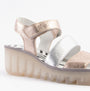 Fly London BEXY575FLY Womens Sandals Sahara/Silver side view showing leather straps and medium wedge heel.