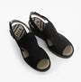 Fly London BAIF585FLY Womens Sandals Black top view showcasing leather design and buckle detail.