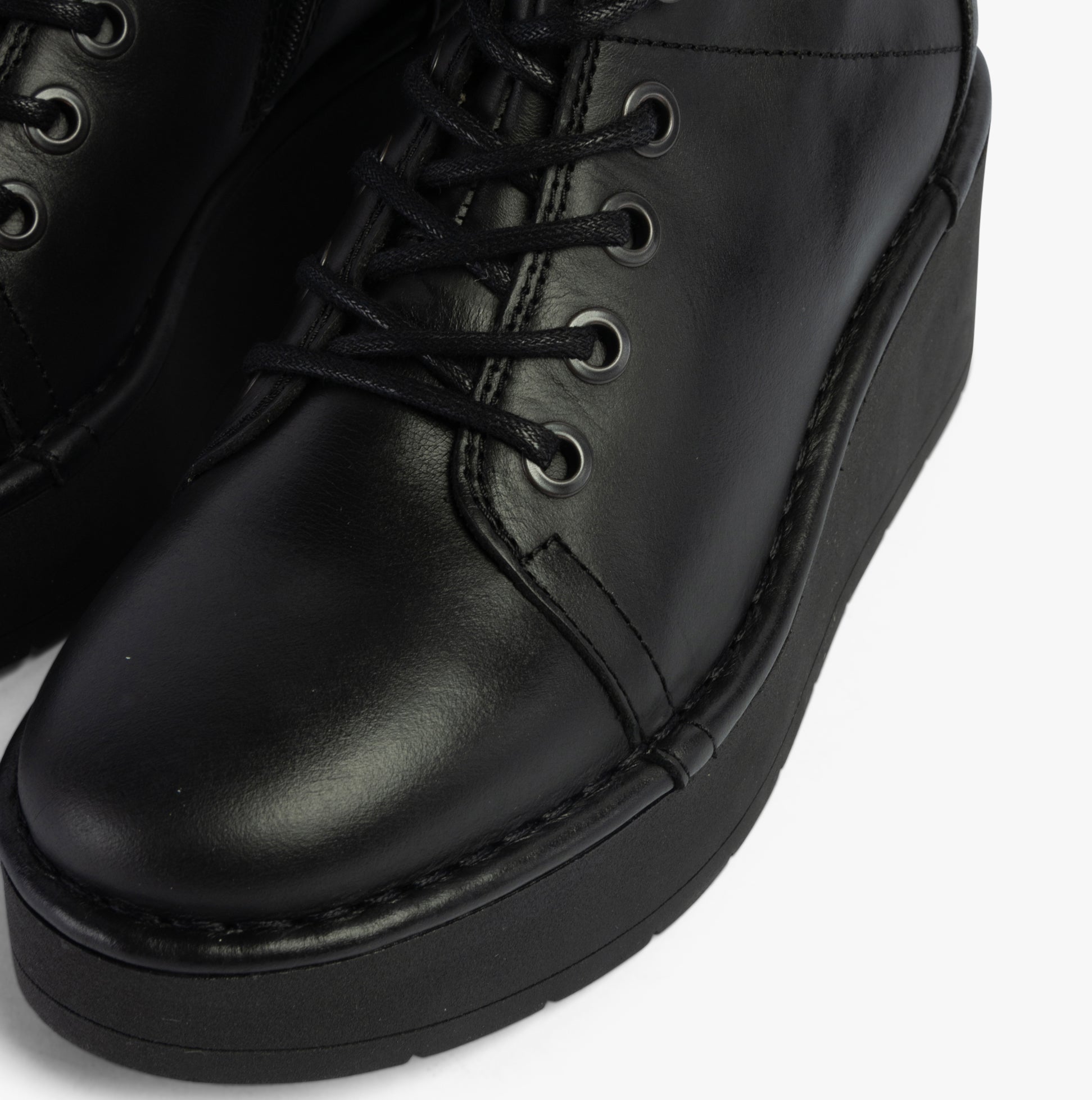 Fly London HAIF269FLY Womens Boots Black close-up view showcasing lace-up design and leather upper.
