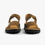 Fly London HALY559FLY Womens Sandals Tan front view showcasing leopard print design with buckle closure.