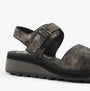 Fly London HALY559FLY Womens Sandals Graphite side view showcasing the leather upper and buckle closure.