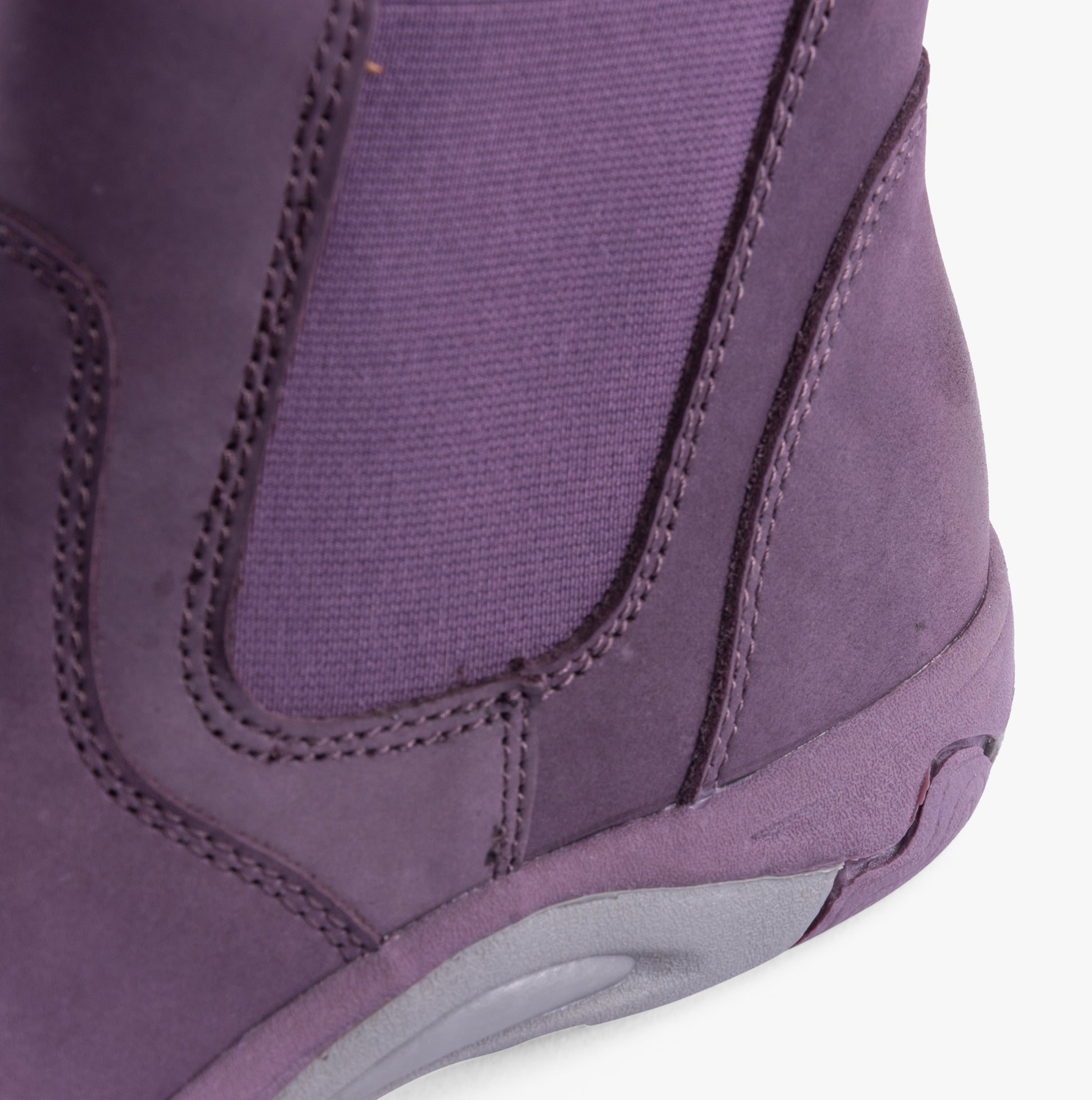 Free Spirit PRETA Womens Boots Plum detail view showcasing suede upper and elasticated side panel.