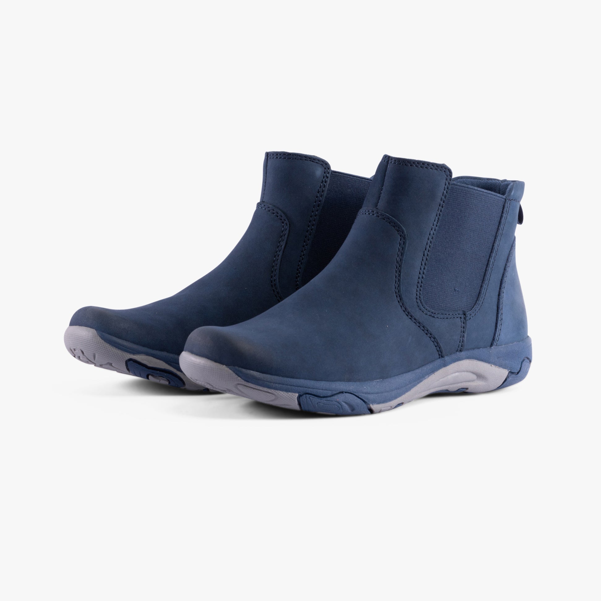 Free Spirit PRETA Womens Boots Moonlit Ocean side view showing ankle boots with elasticated side panel in blue suede.