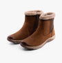 Free Spirit CHARLIE Womens Boots Monks Robe side view of brown ankle boots with fur lining and zip closure.