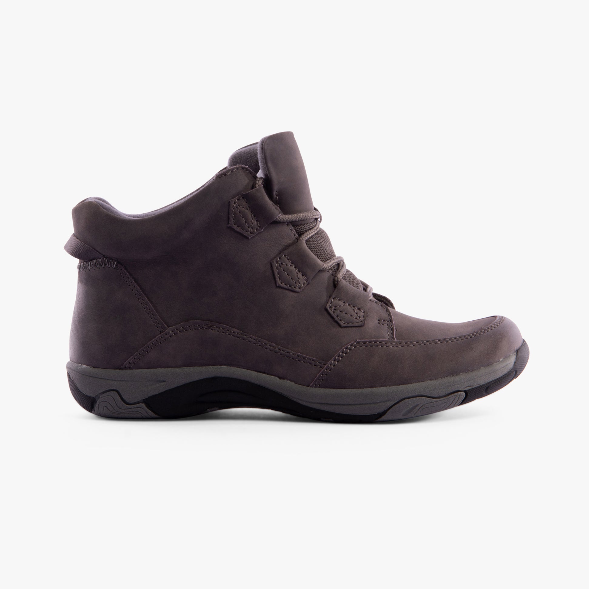 Free Spirit GEM Womens Boots Grey side view showcasing ankle height leather upper and lace-up closure.