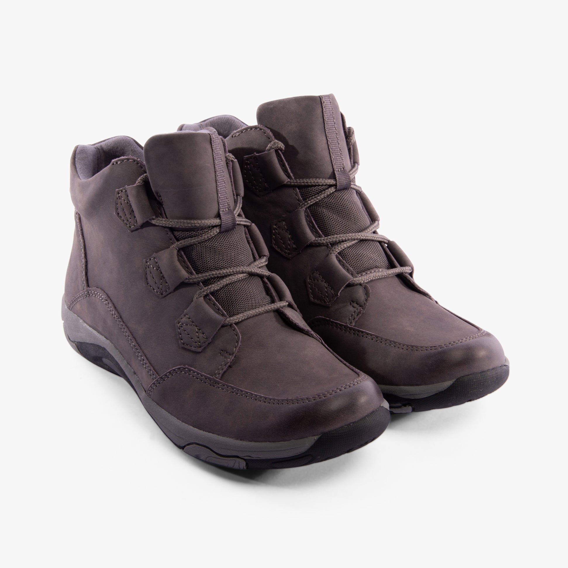 Free Spirit GEM Womens Boots Grey side view showing lace-up design and ankle height.