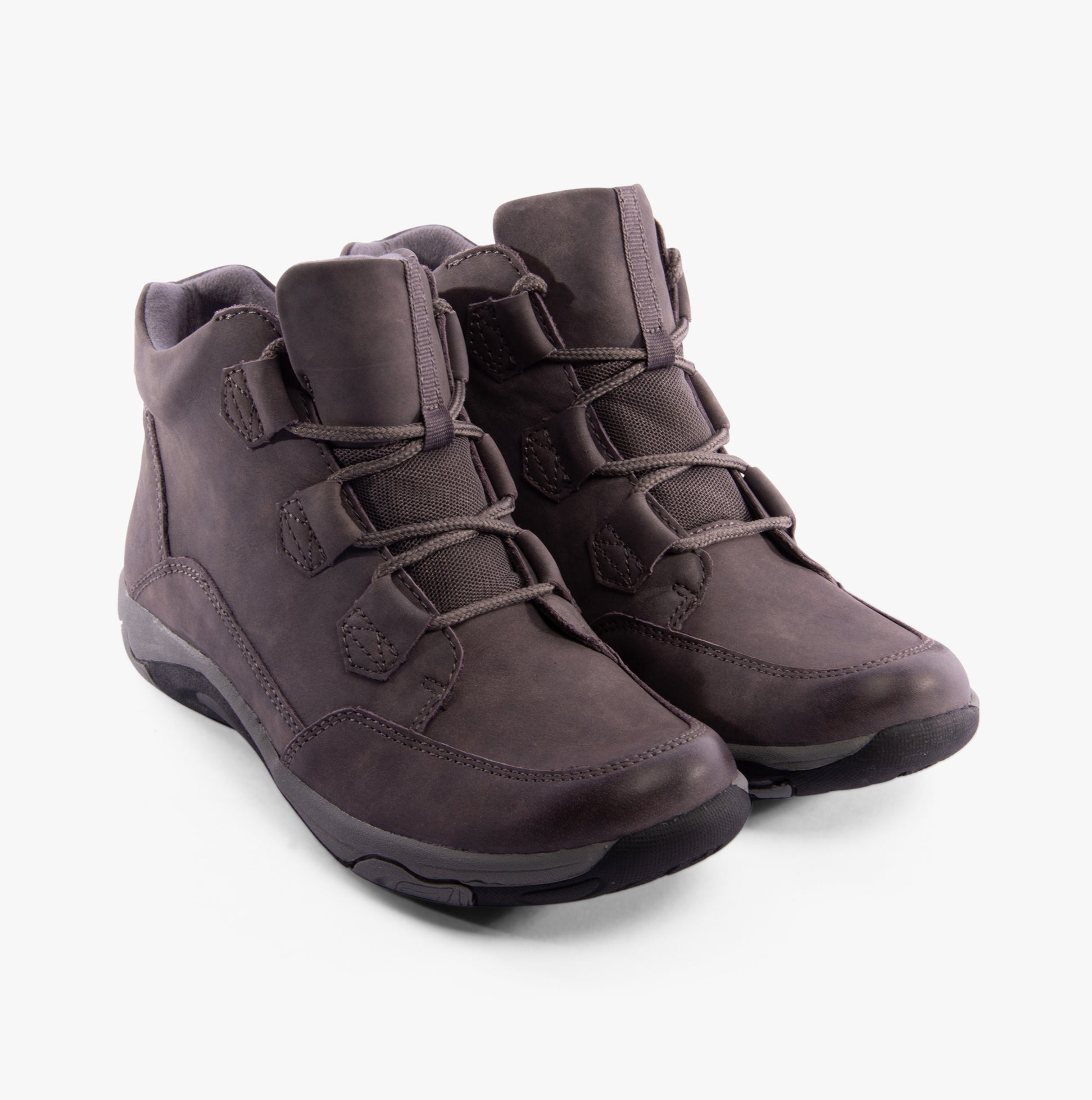 Free Spirit GEM Womens Boots Grey side view showing lace-up design and ankle height.