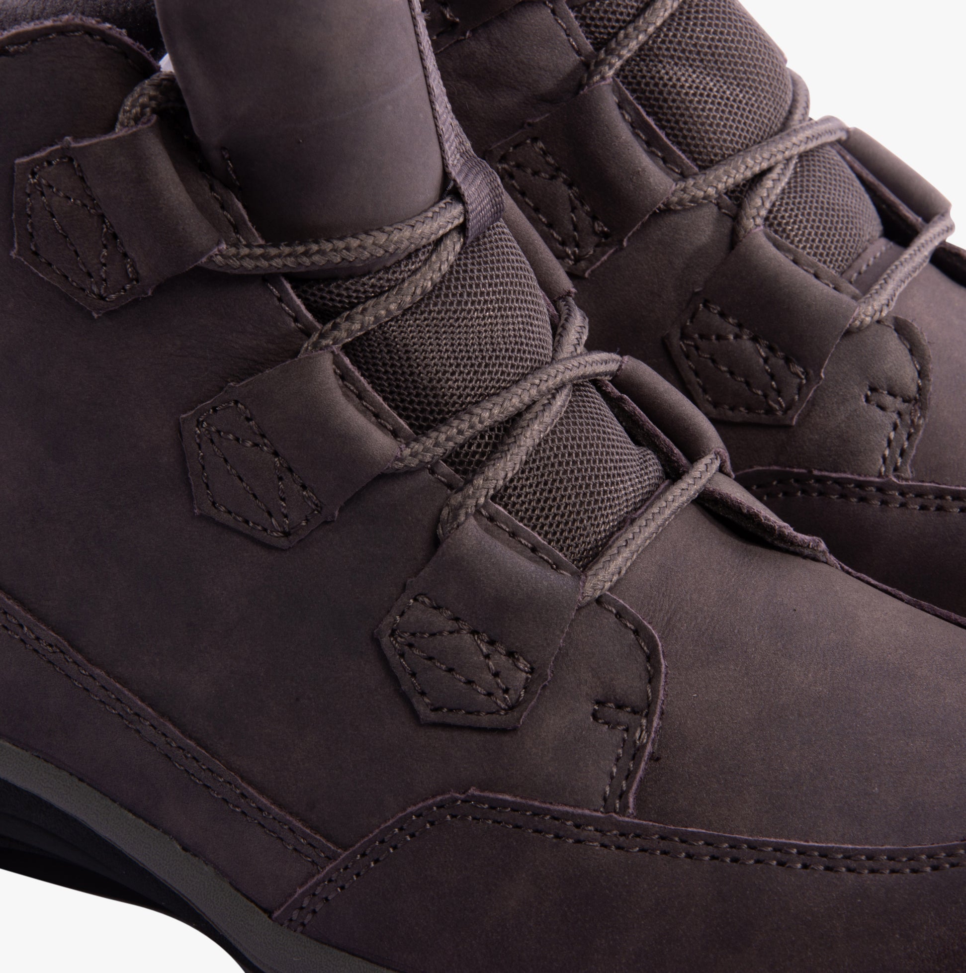 Free Spirit GEM Womens Boots Grey detail view featuring leather upper and lace-up closure.