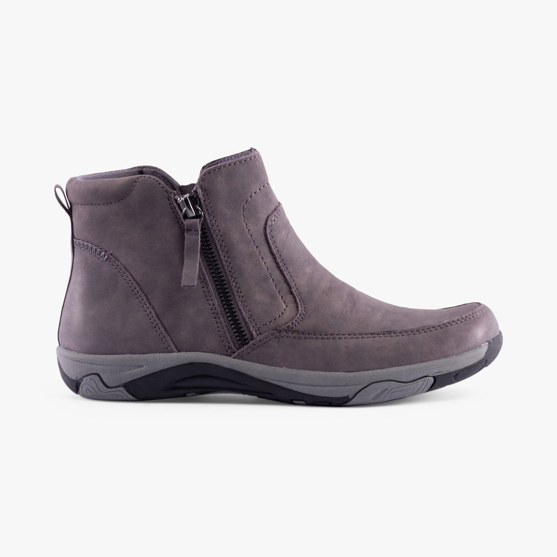 Free Spirit VEDA Womens Boots Grey side view, ankle boots in leather with zip closure, water resistant, comfort and low heel.