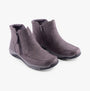 Free Spirit VEDA Womens Boots Grey side view showing leather material, zip closure, and low heel design.