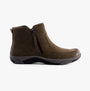 Free Spirit VEDA Womens Boots Olive side view showcasing leather ankle boots with zip closure and low heel.