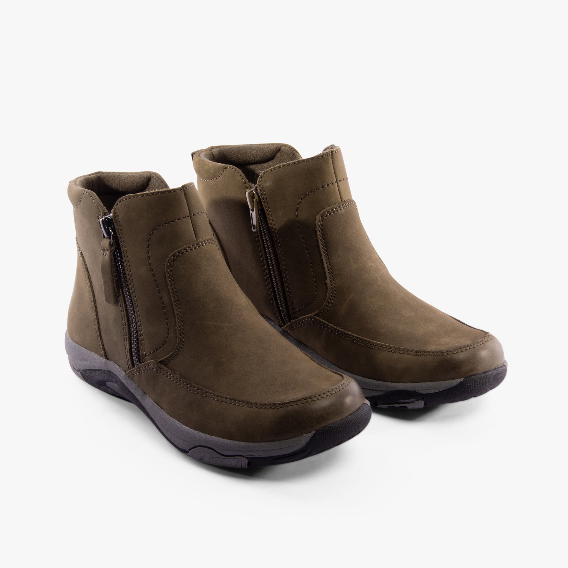 Free Spirit VEDA Womens Boots Olive side view showing zip closure and comfortable design.