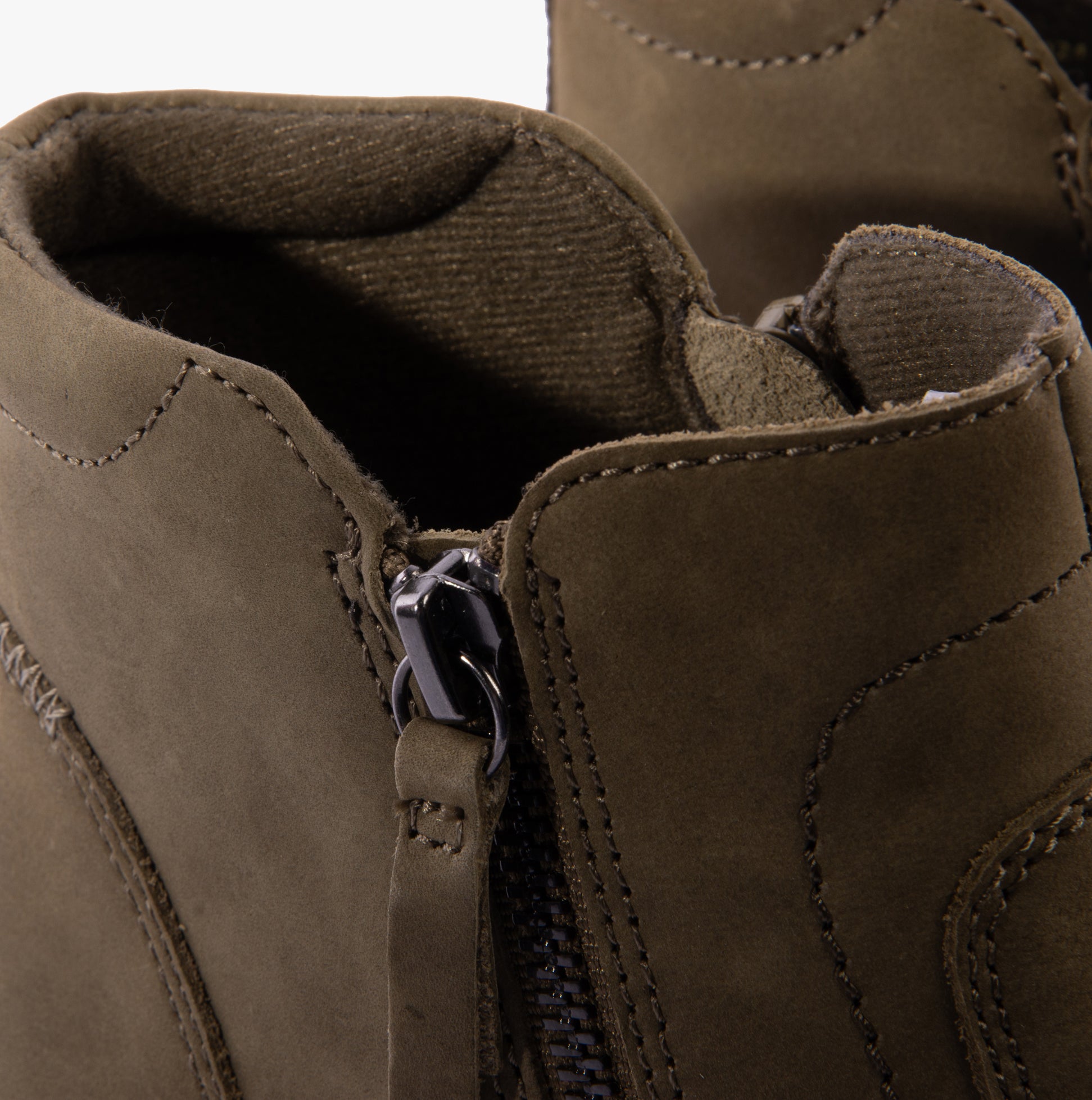 Free Spirit VEDA Womens Boots Olive detail view showcasing leather upper and zip closure.