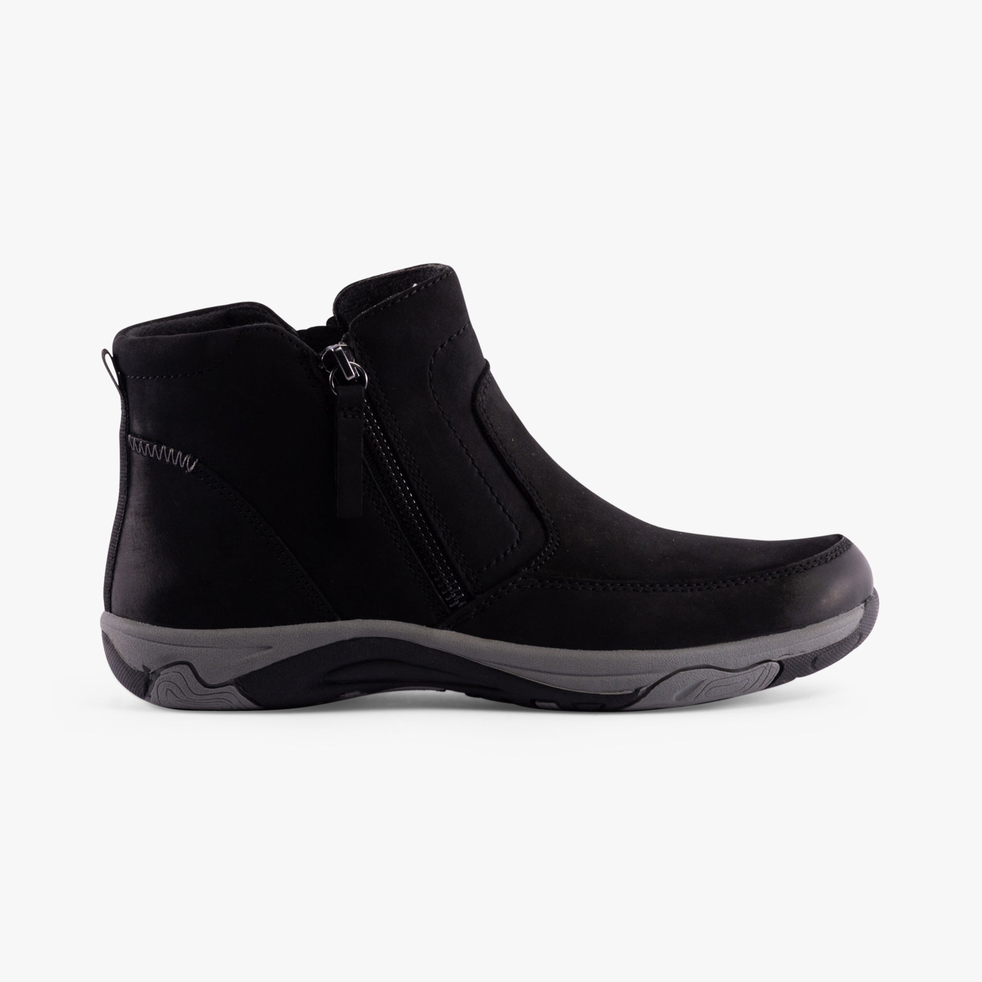 Free Spirit VEDA Womens Boots Black side view featuring ankle height and zip closure design.