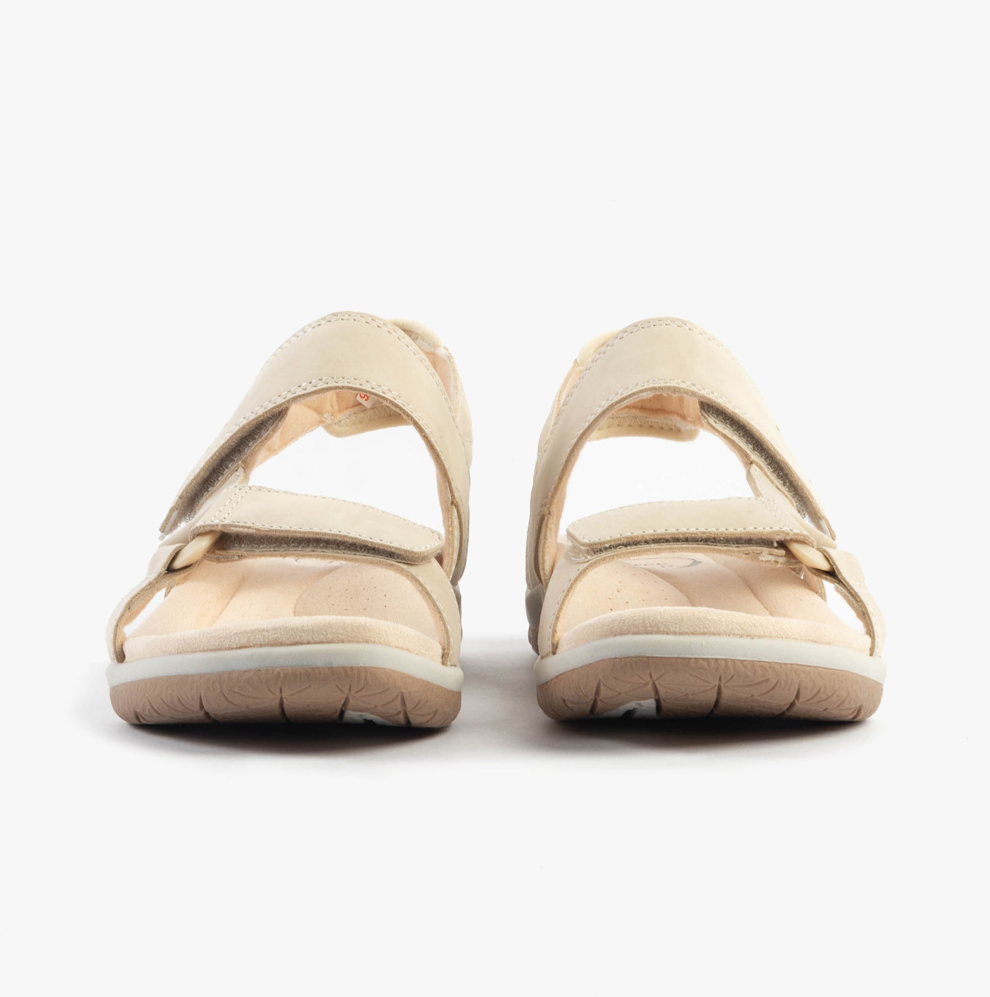 Free Spirit ELARA Womens Sandals Parchment front view showcasing the leather upper and touch fasten straps.