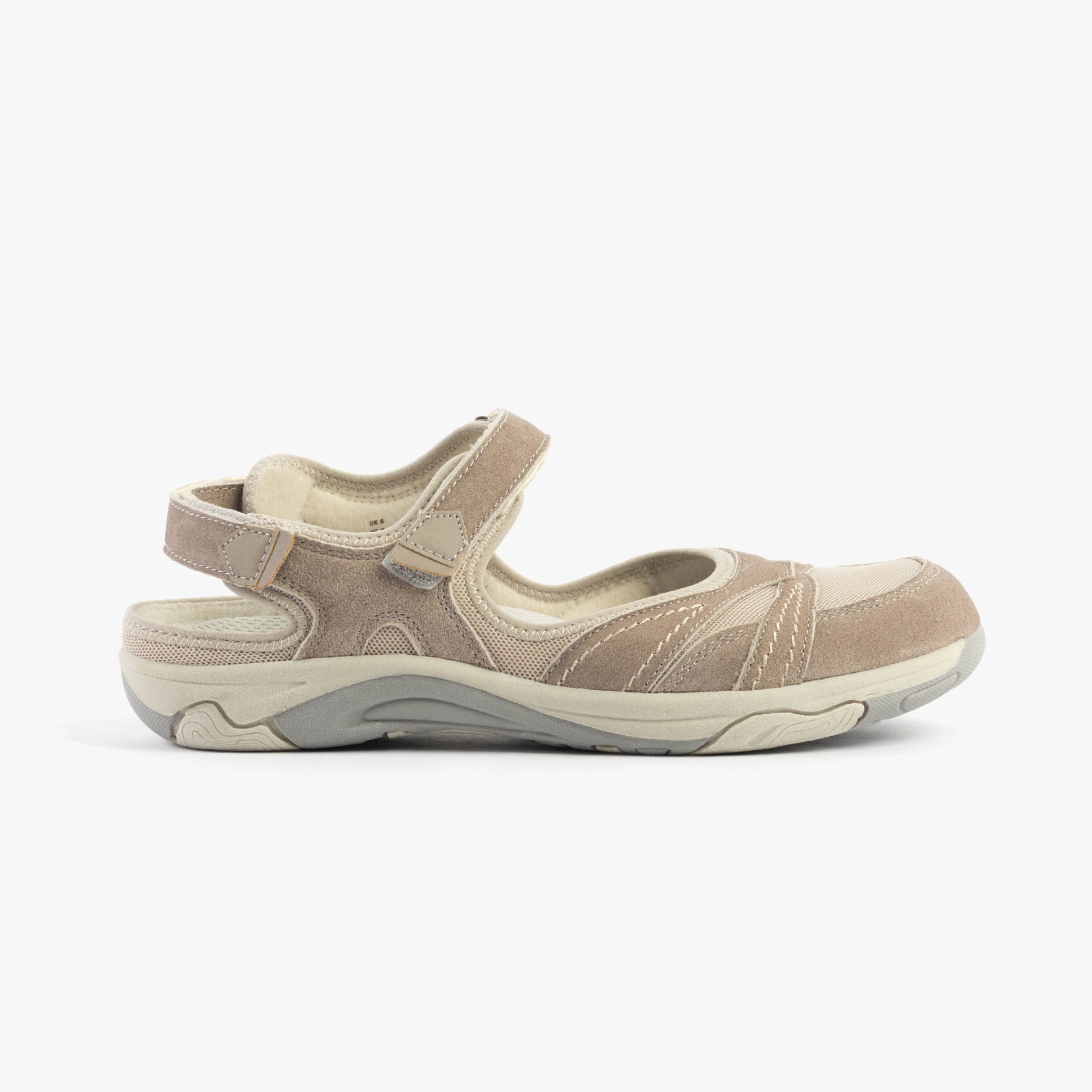 Free Spirit BRYLEE Womens Sandals Taupe side view showing synthetic upper and rubber sole.