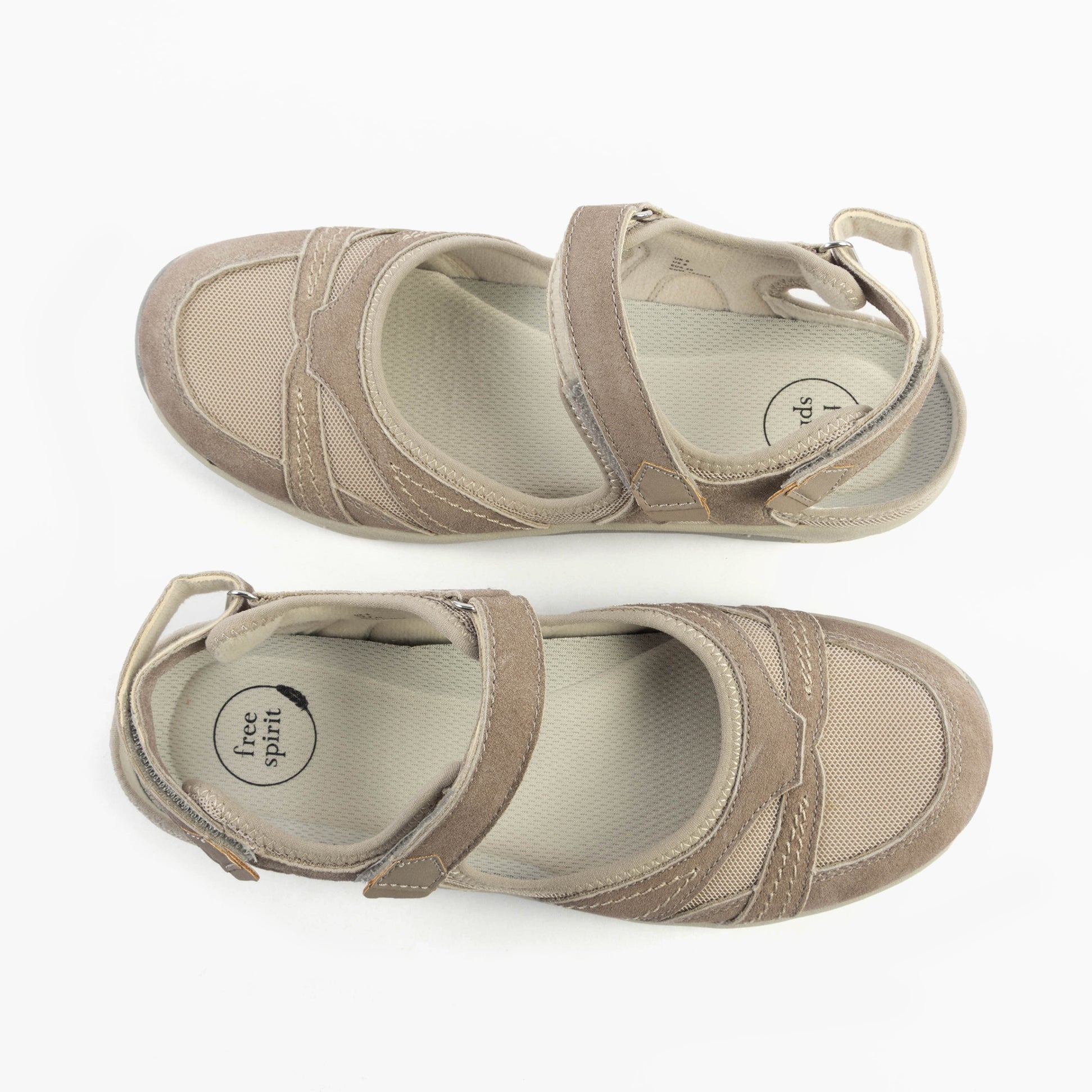 Free Spirit BRYLEE Womens Sandals Taupe top view showing synthetic upper and touch fasten closure.