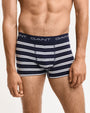 GANT STRIPE TRUNK 3-Pack Mens Evening Blue front view showing navy and white striped trunks with GANT logo waistband.
