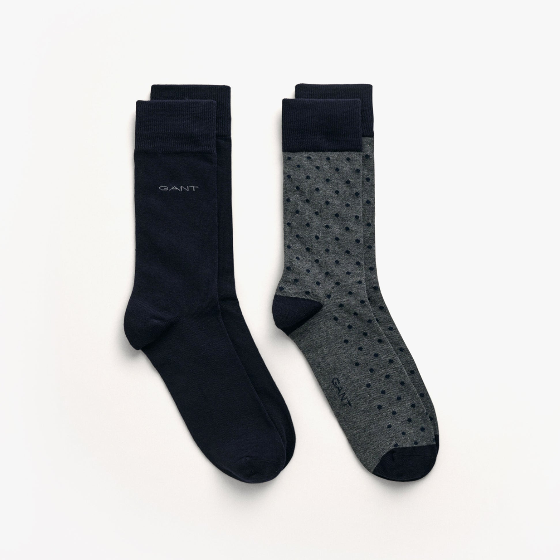 GANT DOT AND SOLID SOCKS 2-Pack Mens Charcoal Melange, front view showcasing two pairs of socks.