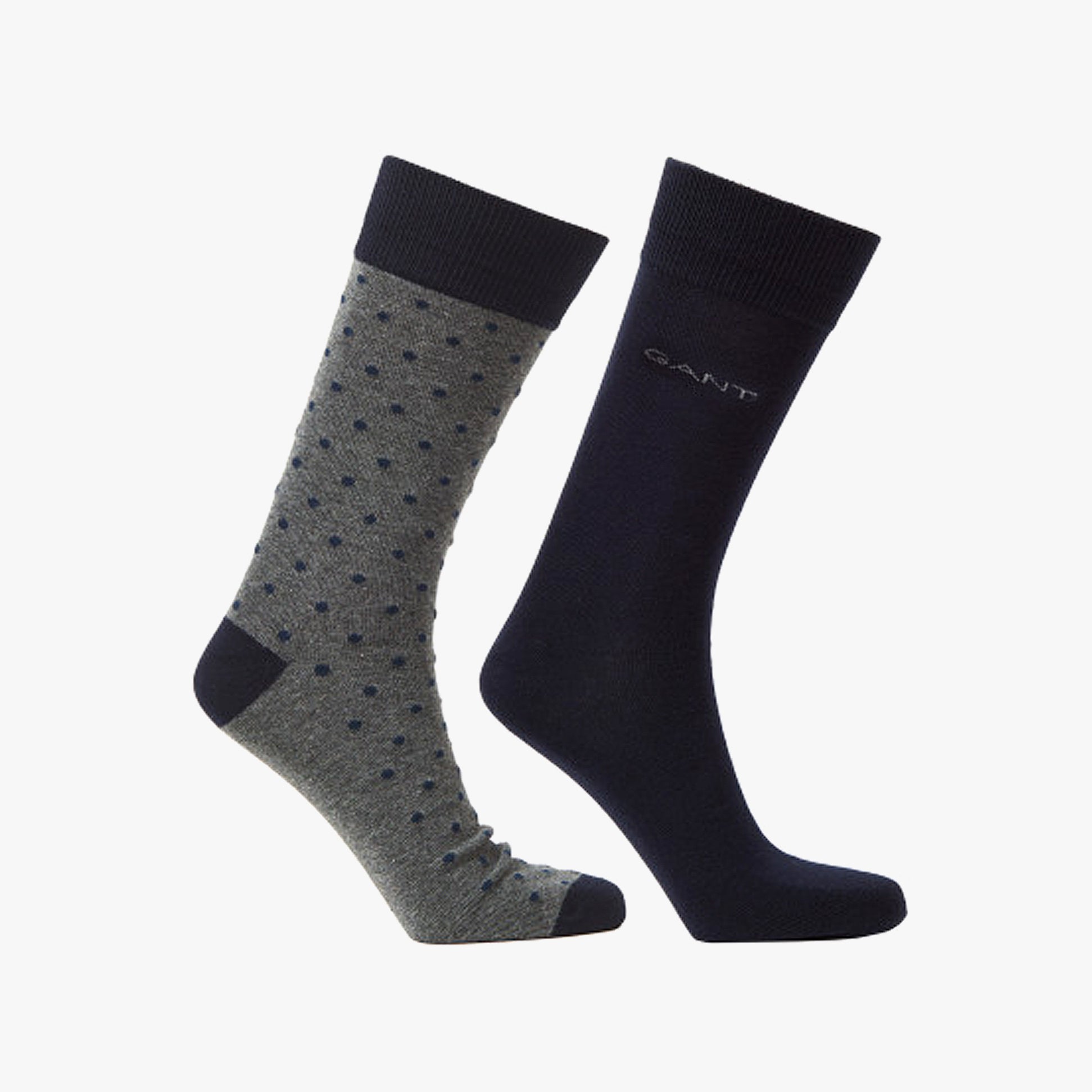 GANT DOT AND SOLID SOCKS 2-Pack Mens Charcoal Melange showing side view of dotted and solid styles