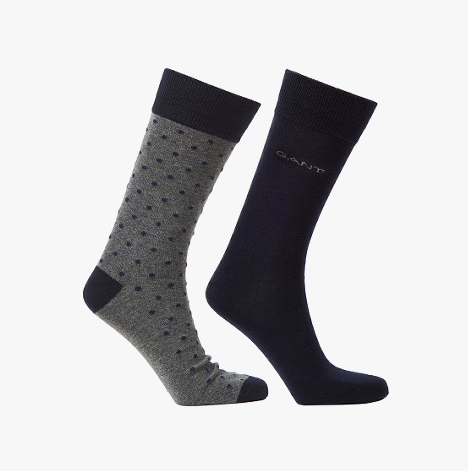 GANT DOT AND SOLID SOCKS 2-Pack Mens Charcoal Melange showing side view of dotted and solid styles