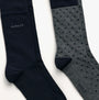 GANT DOT AND SOLID SOCKS 2-Pack Mens Charcoal Melange side view showing solid and dotted patterns.