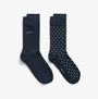 GANT DOT AND SOLID SOCKS 2-Pack Mens Marine front view showing solid and dotted crew socks in navy color.