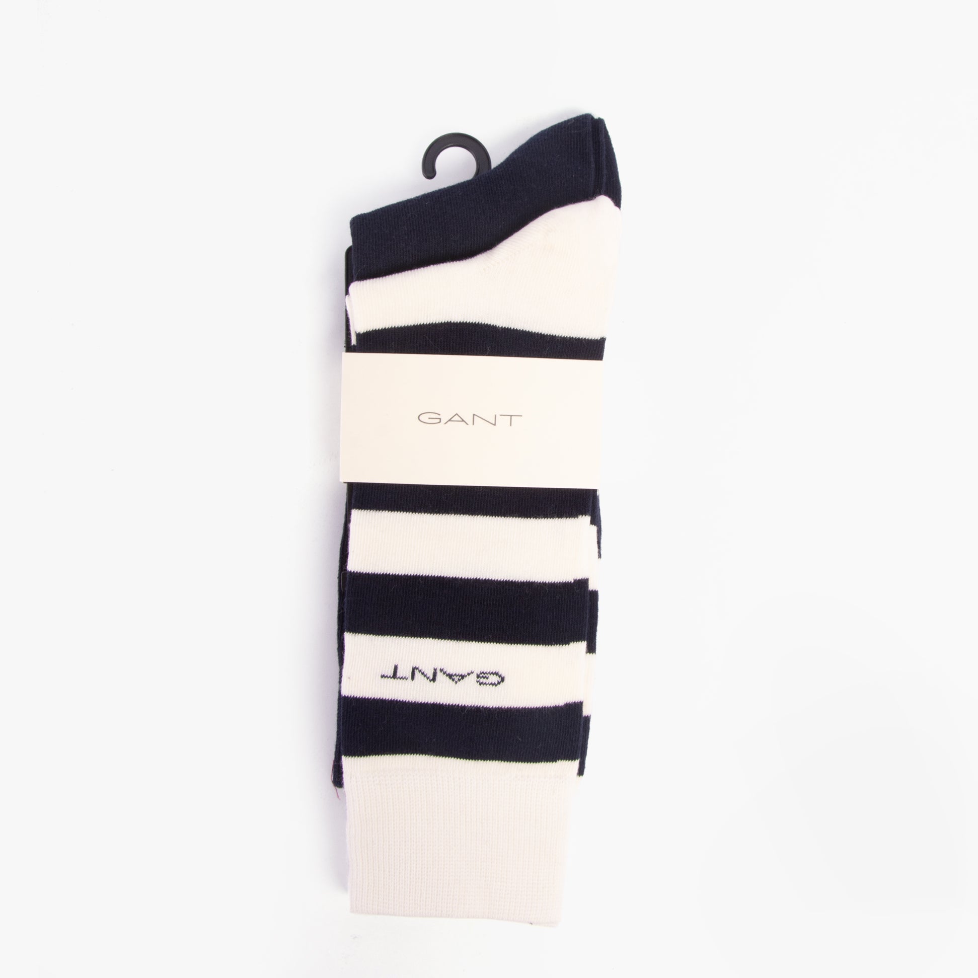 GANT BARSTRIPE AND SOLID SOCKS 2-Pack Mens Eggshell front view showcasing striped design and logo.