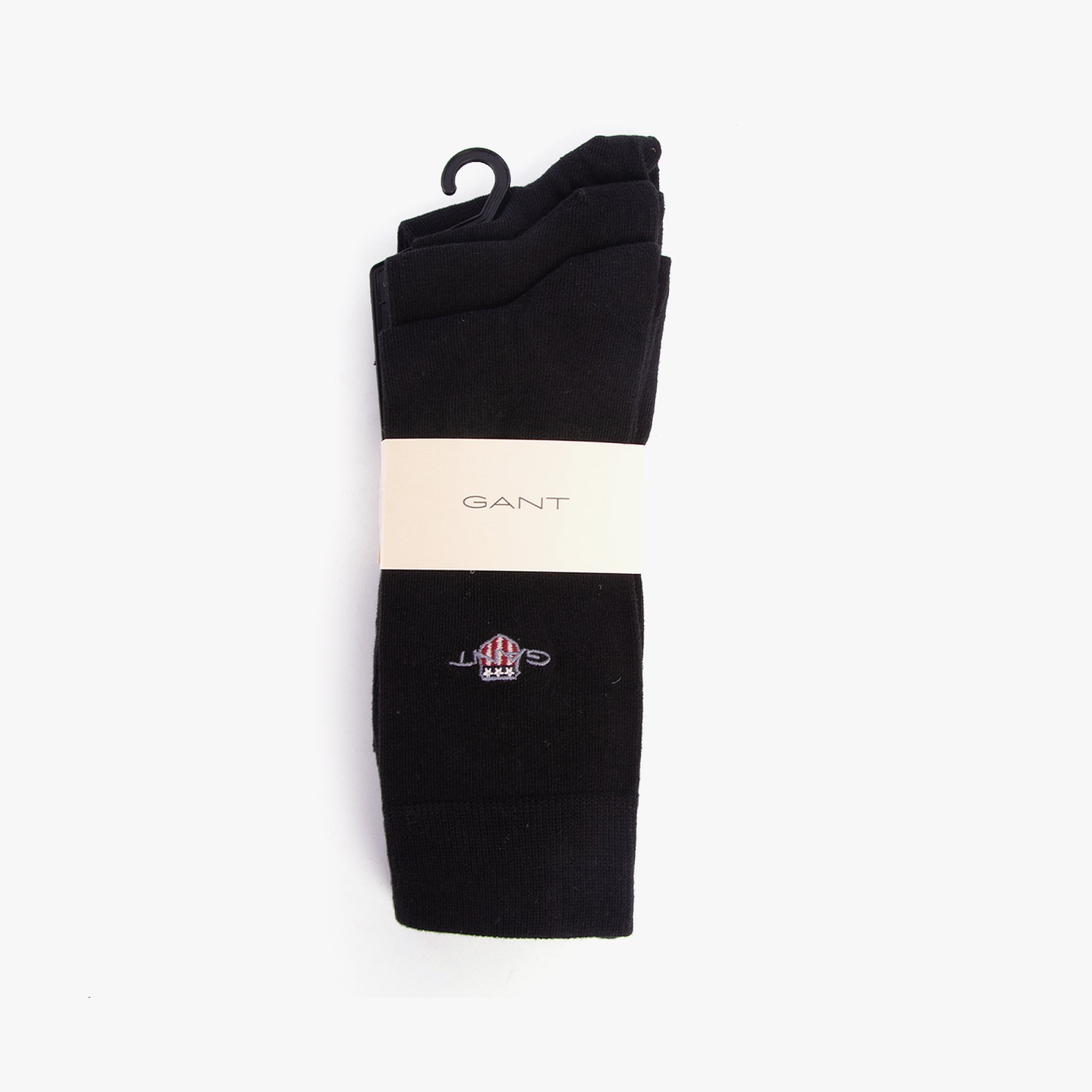 GANT SHIELD SOCKS 3-Pack Mens Ebony Black, front view showing packaging with logo.