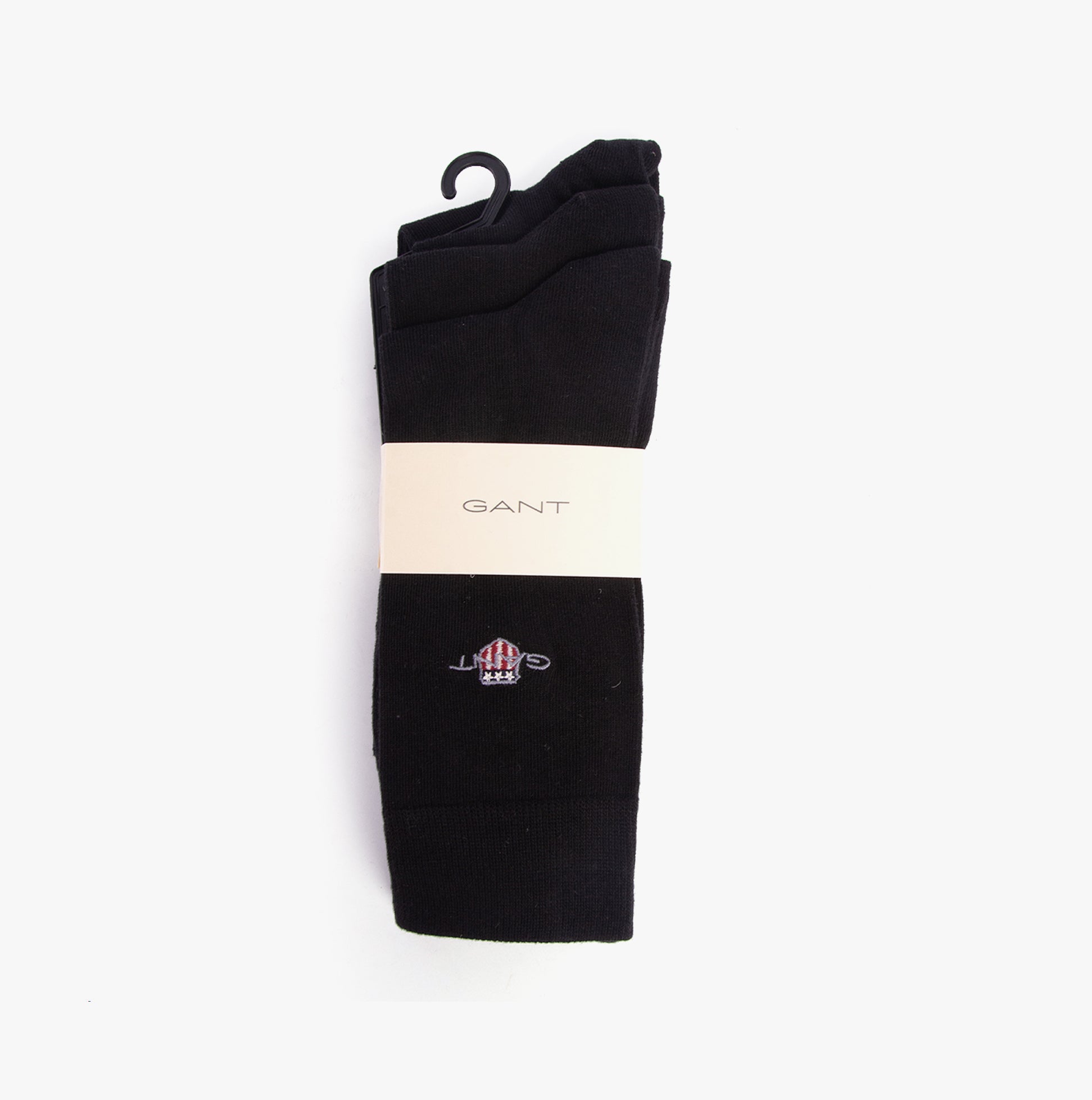 GANT SHIELD SOCKS 3-Pack Mens Ebony Black, front view showing packaging with logo.