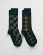 GANT CHECK SOCKS 2-Pack GIFT BOX Mens Tartan Green front view featuring plaid and checked designs.