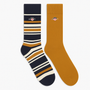 GANT SHIELD RUGGER STRIPE SOCKS 2-Pack Mens Cumin Beige front view featuring striped and solid designs.