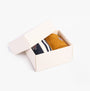 GANT SHIELD RUGGER STRIPE SOCKS 2-Pack Mens Cumin Beige in gift box, showcasing striped and solid color socks.