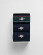 GANT SHIELD TIE STRIPE SOCKS 3-Pack Mens Tartan Green displayed in gift box, top view featuring three pairs.