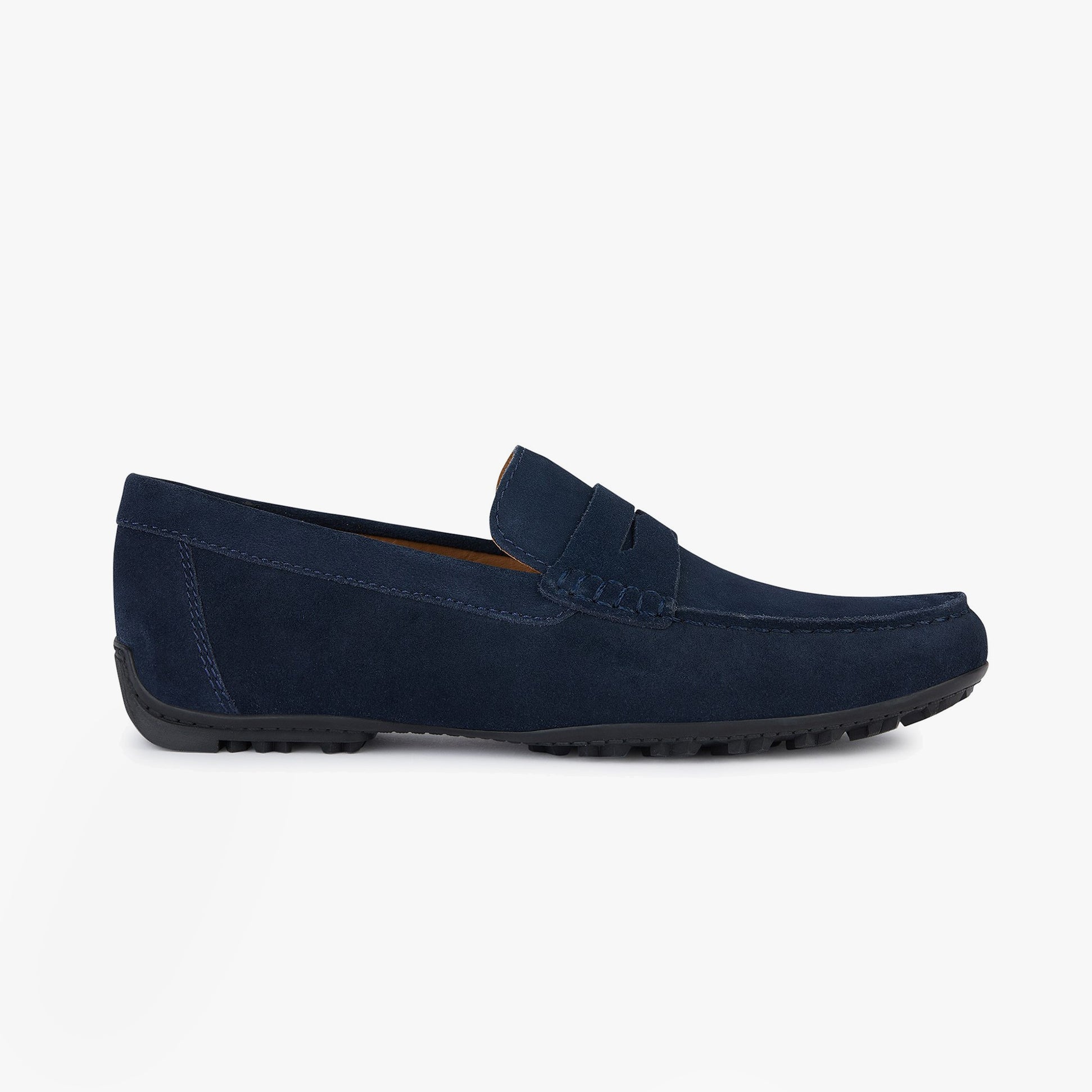 GEOX U KOSMOPOLIS + GRIP Mens Shoes Navy side view showing suede upper and slip-on design.