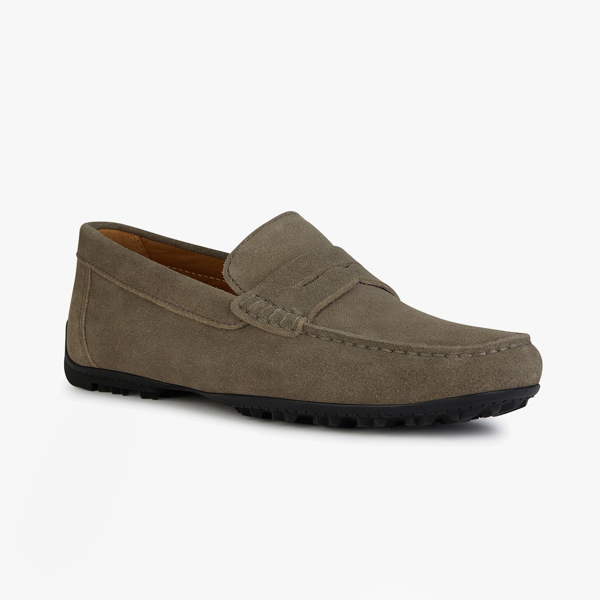 GEOX U KOSMOPOLIS + GRIP Mens Shoes Taupe side view showing suede upper and rubber sole.