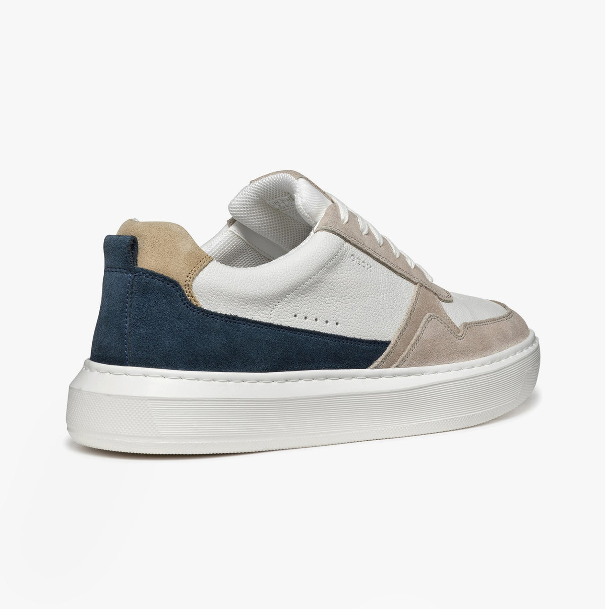 GEOX U DEIVEN Mens Trainers Sand/White side view showcasing leather and suede materials with contrasting colors.