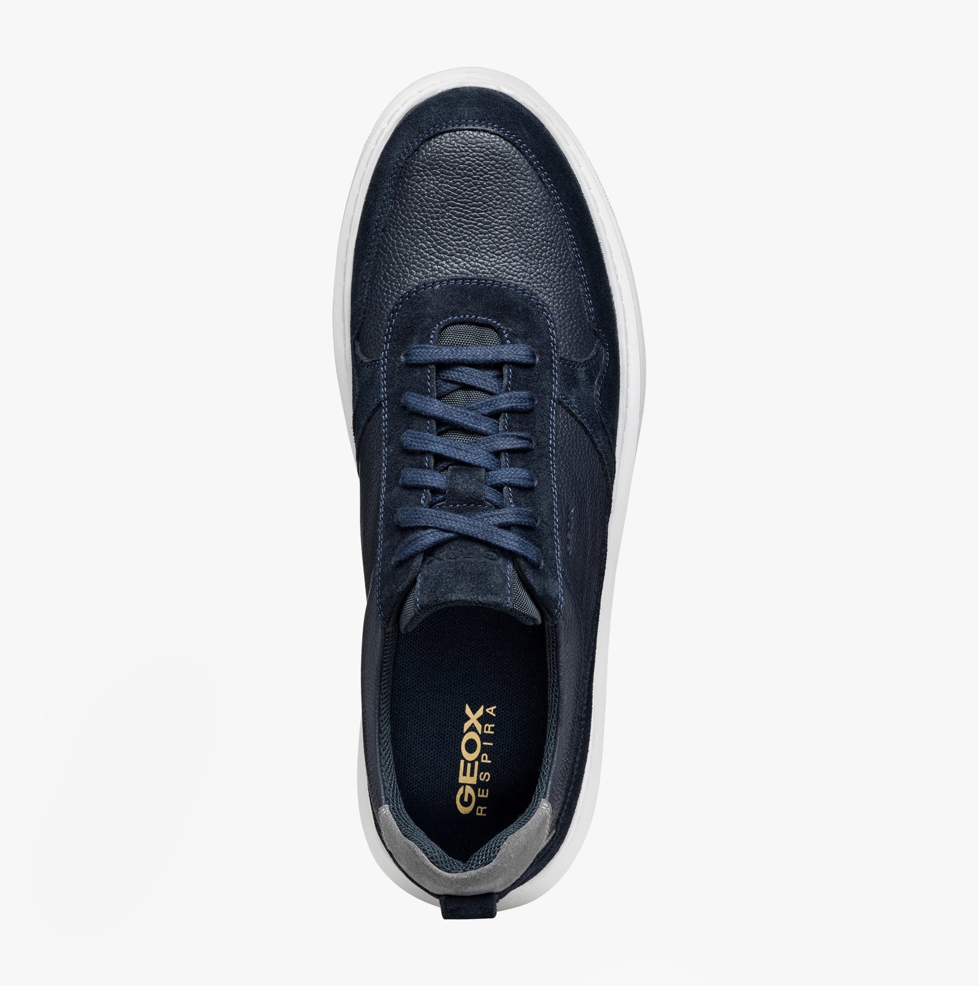 GEOX U DEIVEN Mens Trainers Navy top view featuring lace-up design and casual style.