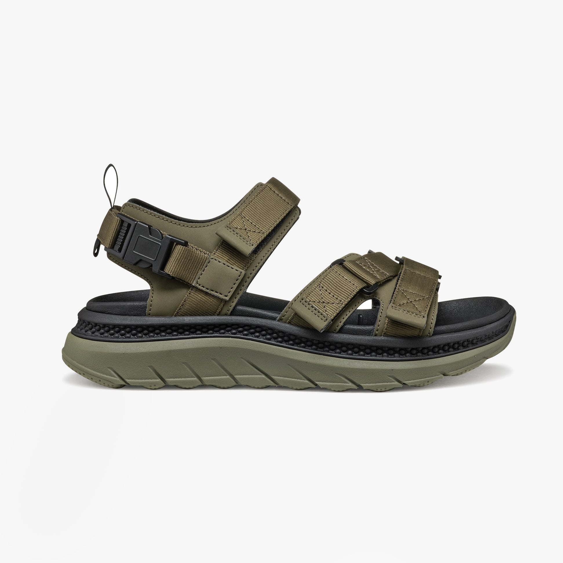 GEOX U SPHERICA ACTIF X S Mens Sandals Military side view showcasing synthetic upper and rubber sole.