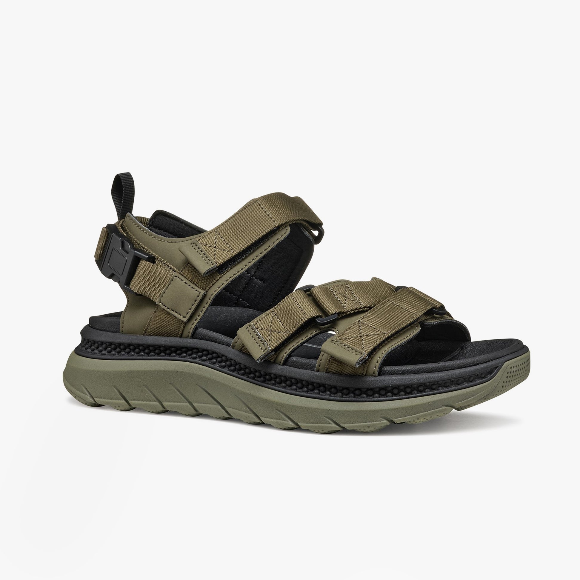 GEOX U SPHERICA ACTIF X S Mens Sandals Military side view showing synthetic upper and rubber sole.