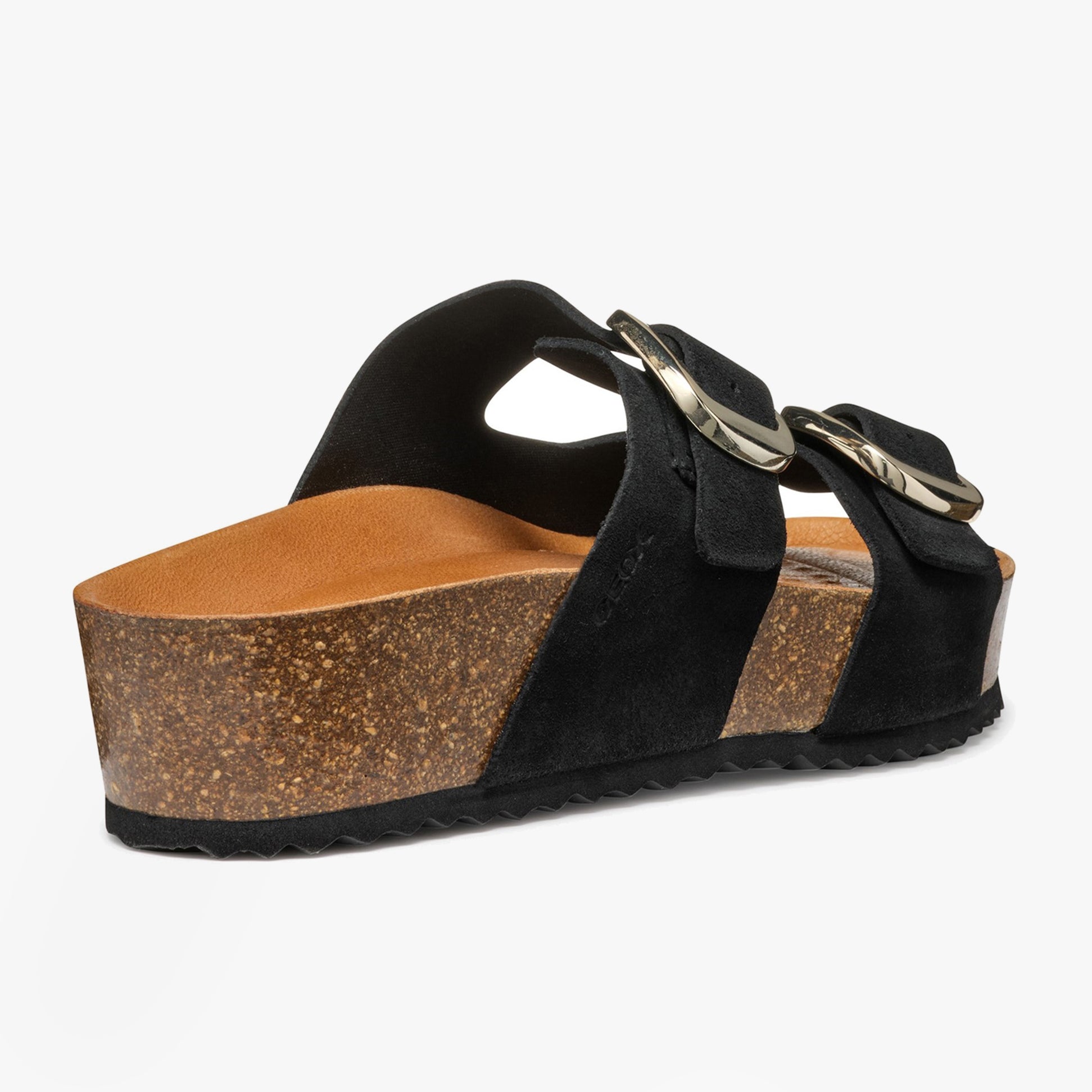 GEOX D BRIONIA H Womens Sandals Black side view showcasing the wedge heel and suede upper.