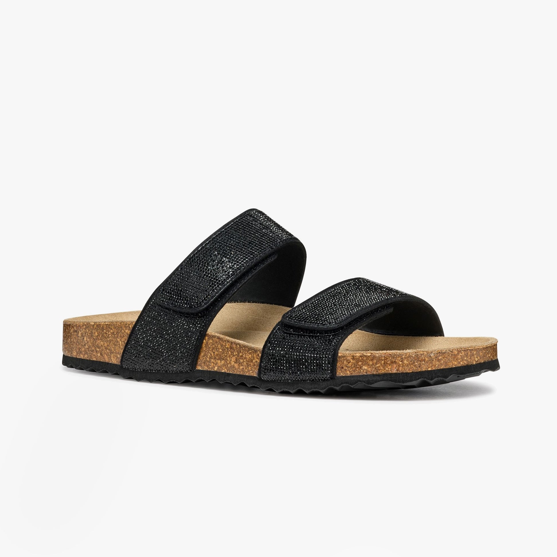 GEOX D BRIONIA R Mule Womens Sandals Black side view showcasing leather upper and slip-on design.