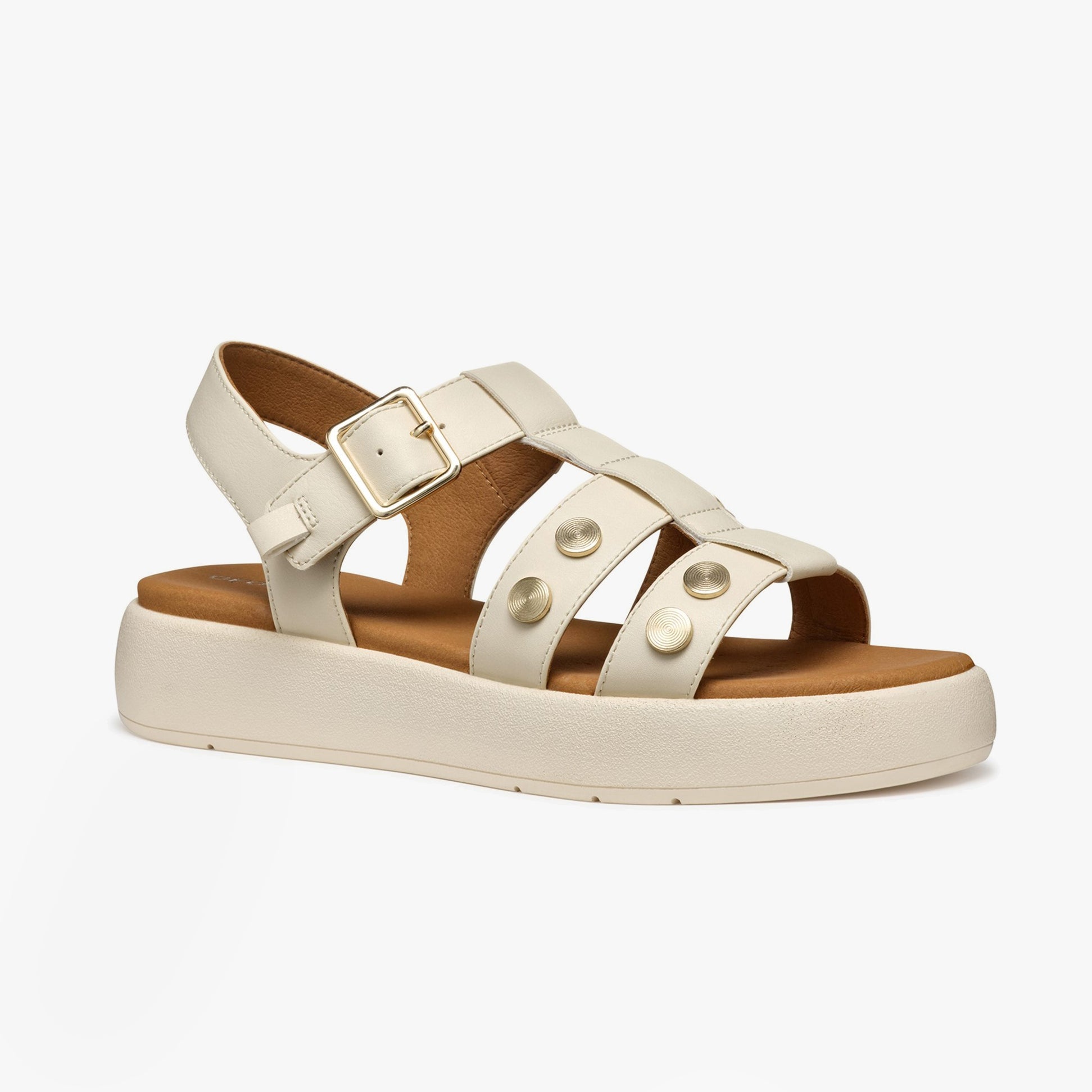 GEOX D CAMALEI Womens Sandals Papyrus side view showing synthetic straps and rubber sole