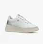 GEOX D SUNNETTY Womens Trainers White/Silver side view showcasing faux leather upper and platform sole.